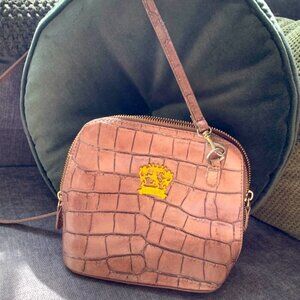 Pratesi Firenze Italian‎ LEATHER crossbody 7" bag TAN Croc Emboss